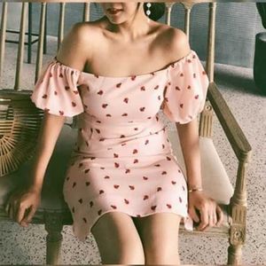 Off shoulder,puffy sleeves ladybird print dress